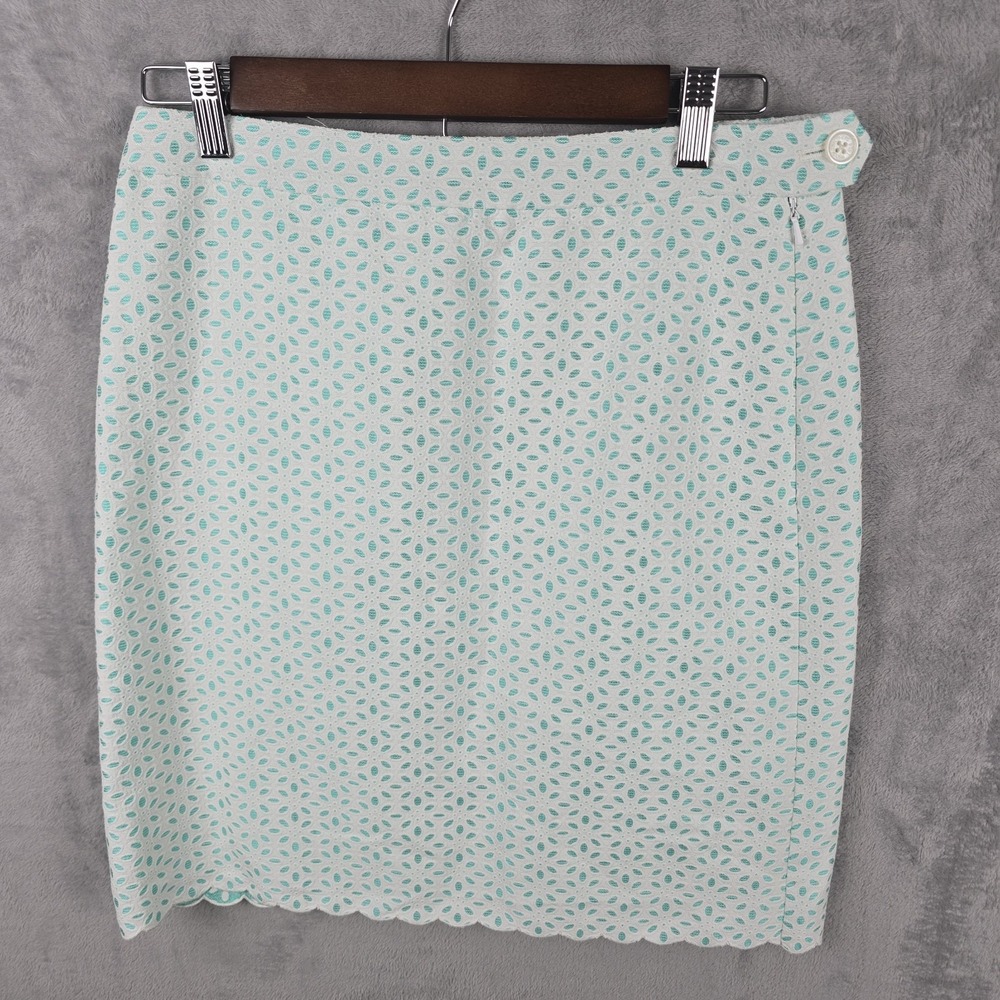 Brooks Brothers 346 Womens Mint Green White Eyelet Lace Pencil Skirt Size 2